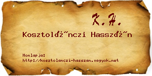 Kosztolánczi Hasszán névjegykártya